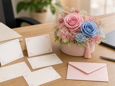 送別会や異動の花ギフトに添えるメッセージカードのイメージ