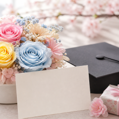 卒業祝いと入学祝いに添えるメッセージカードと花ギフトの生成イメージ