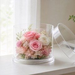クリアケースに入ったプリザーブドフラワーの飾り方