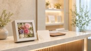開店祝いに飾りやすいプリザーブドフラワーギフトを受付に置いたイメージ