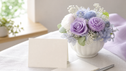 お供え花に添えるメッセージカードと花の生成イメージ