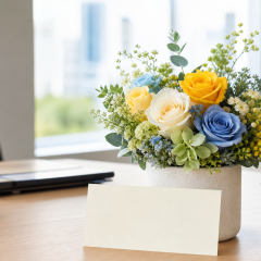 昇進祝いや栄転祝いの花ギフトに添えるメッセージカードの生成イメージ