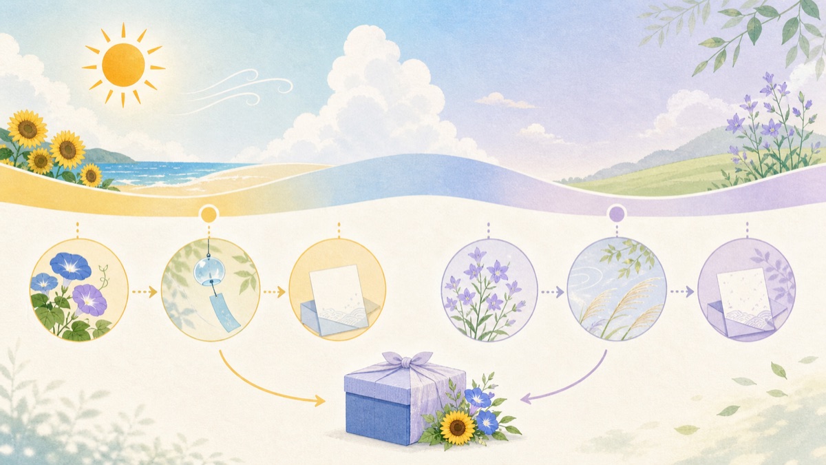 暑中見舞いから残暑見舞いへ移る夏の時期を表したイラスト