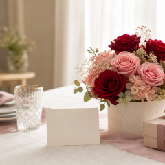 結婚記念日に添えるメッセージカードと花ギフトの生成イメージ