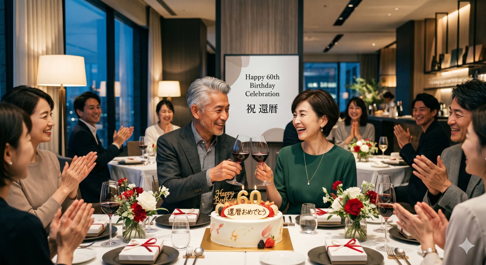 還暦祝いの家族の団欒シーン